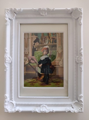 Briefkaart meisje met trombone framed